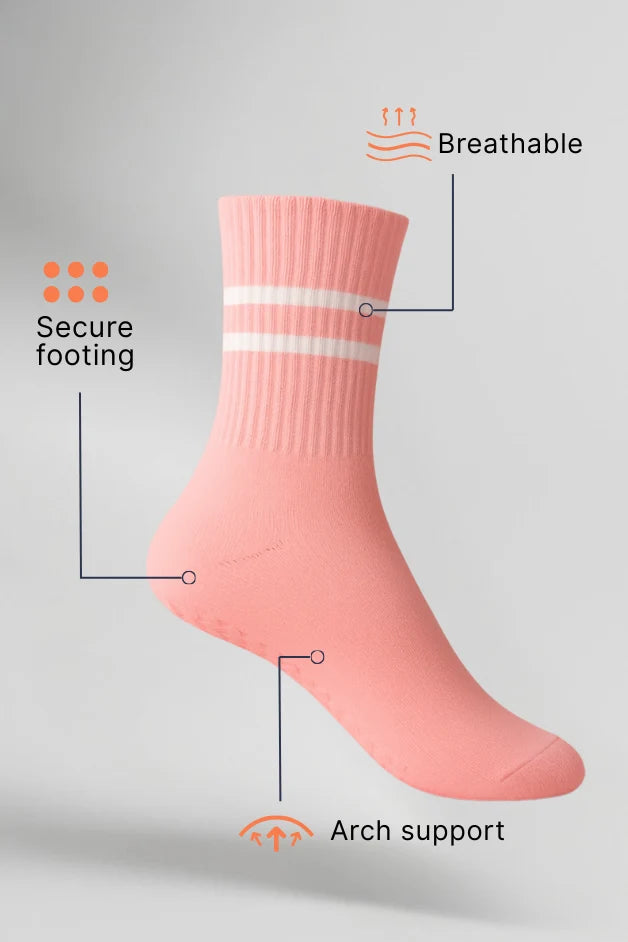 Grip Crew Socks - Non-Slip - Pink