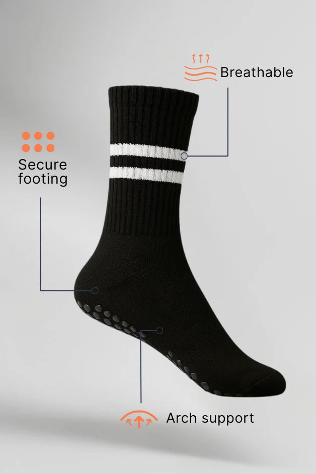 Grip Crew Socks - Non-Slip - Black