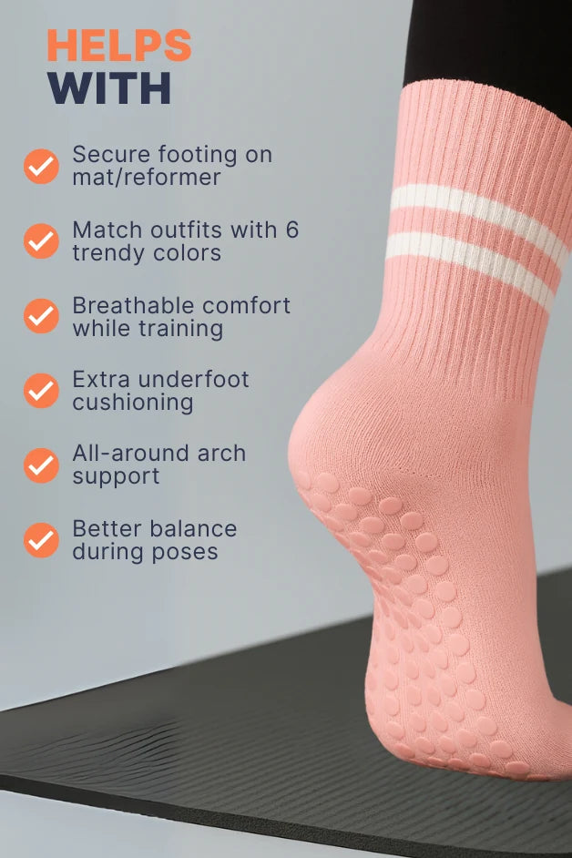 Grip Crew Socks - Non-Slip - Pink