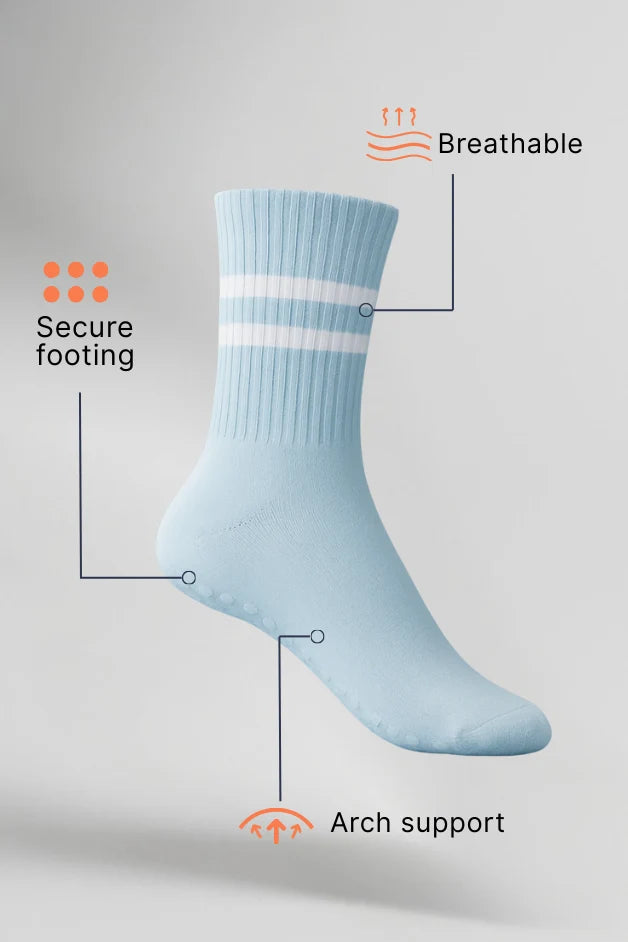 Grip Crew Socks - Non-Slip - Sky Blue
