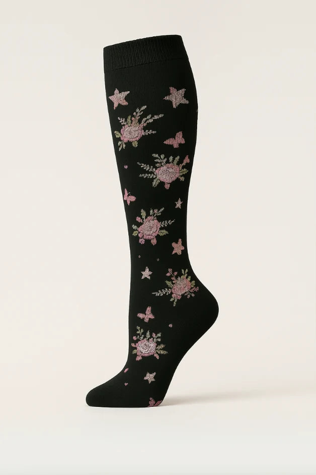 Compression Socks - Flowers Black