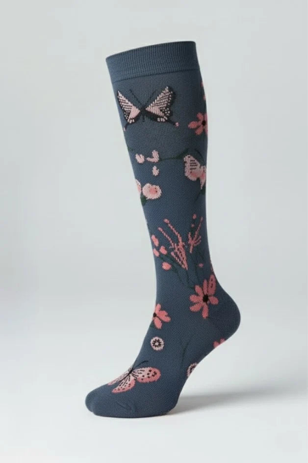 Compression Socks - Flowers Navy Blue