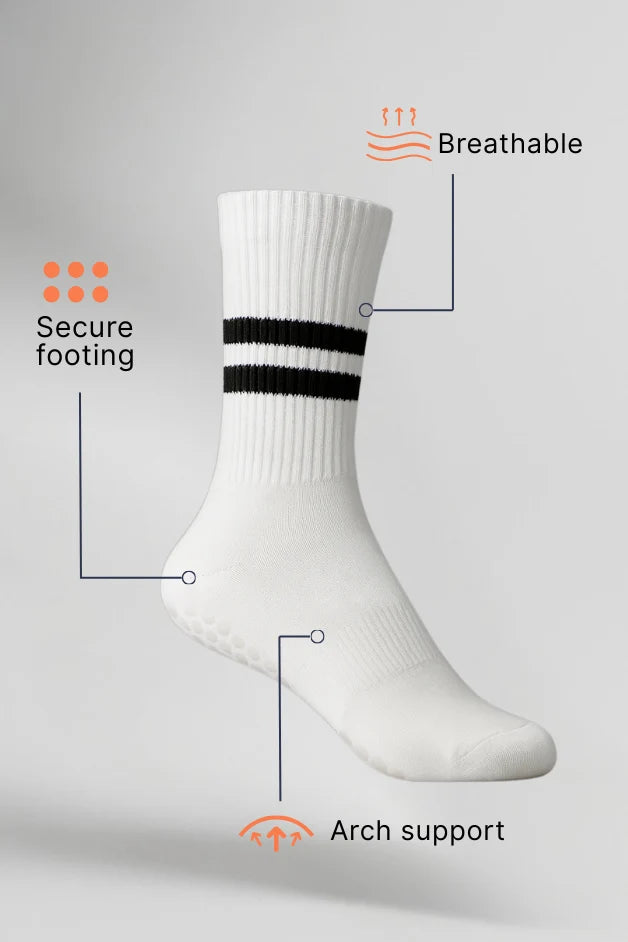 Grip Crew Socks - Non-Slip - White