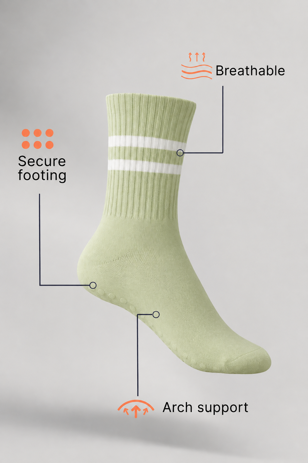 Grip Crew Socks - Non-Slip - Light Green