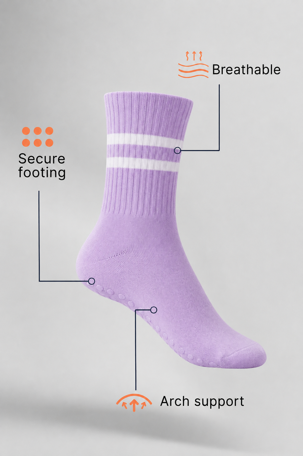 Grip Crew Socks - Non-Slip - Purple