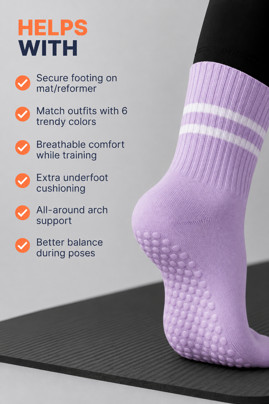 Grip Crew Socks - Non-Slip - Purple