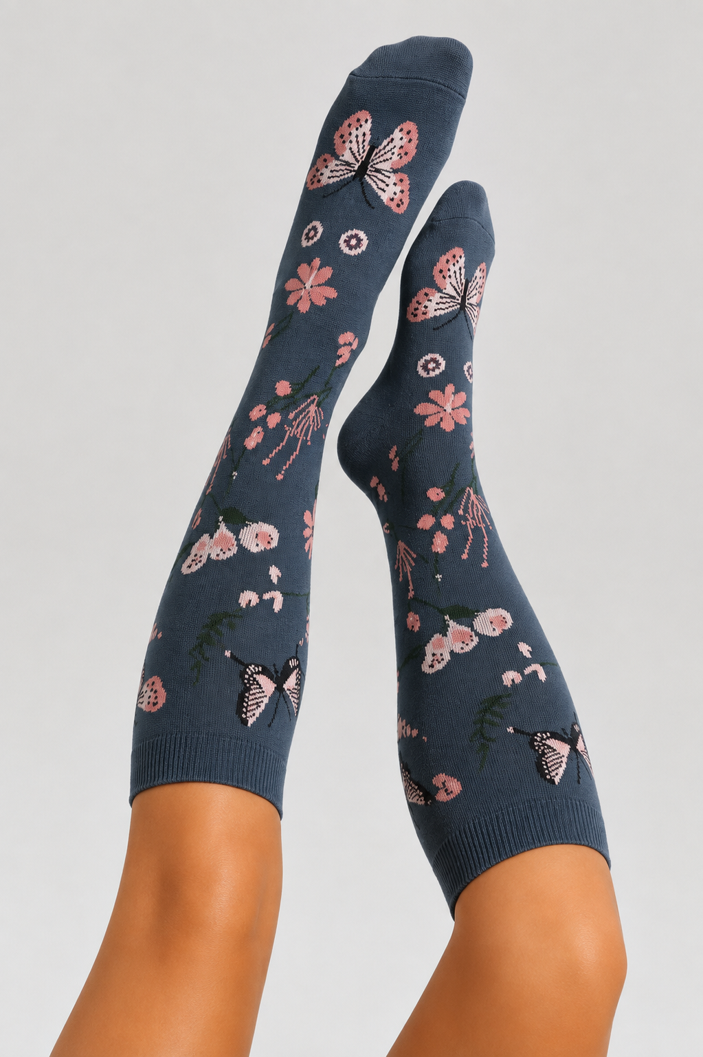 Compression Socks - Flowers Navy Blue