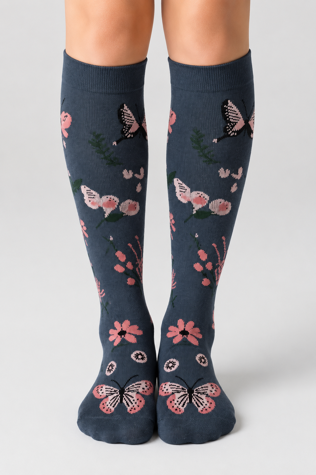 Compression Socks - Flowers Navy Blue