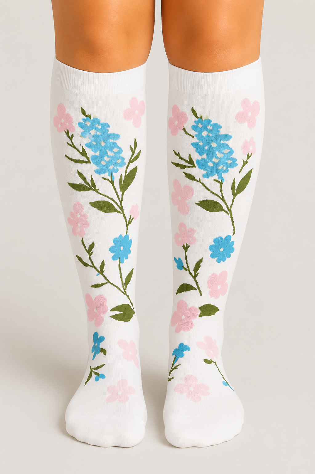 Compression Socks - Flowers White