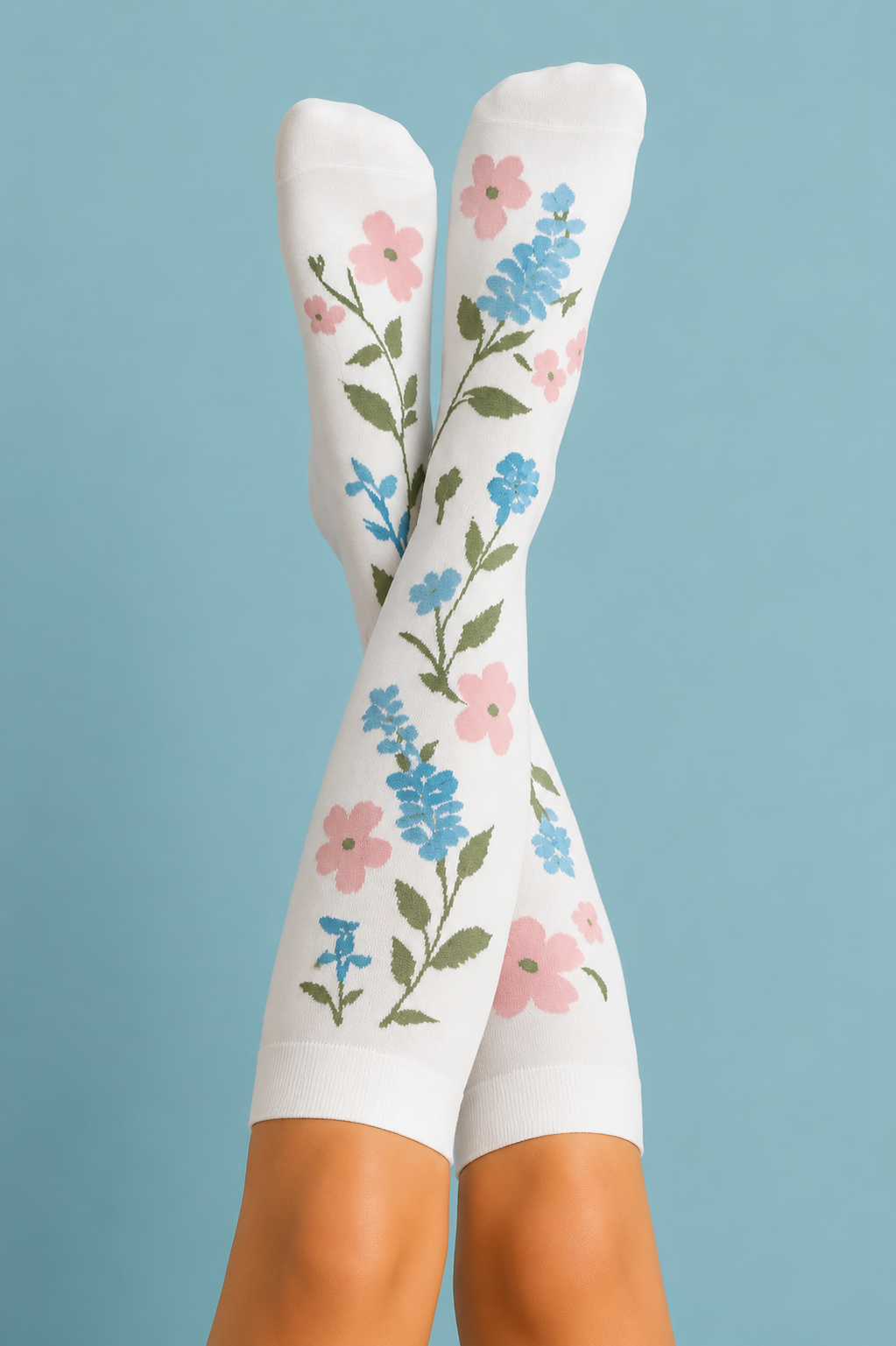Compression Socks - Flowers White