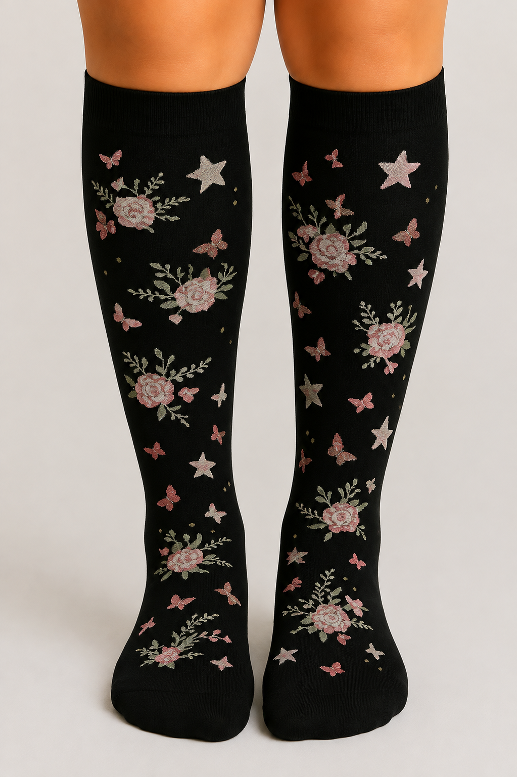Compression Socks - Flowers Black
