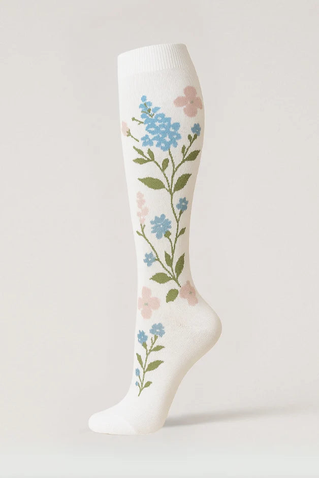 Compression Socks - Flowers White