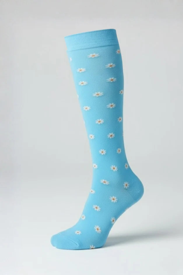 Compression Socks - Daisy Flowers Blue