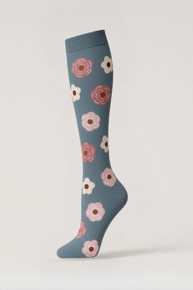 Compression Socks - Flowers Grey